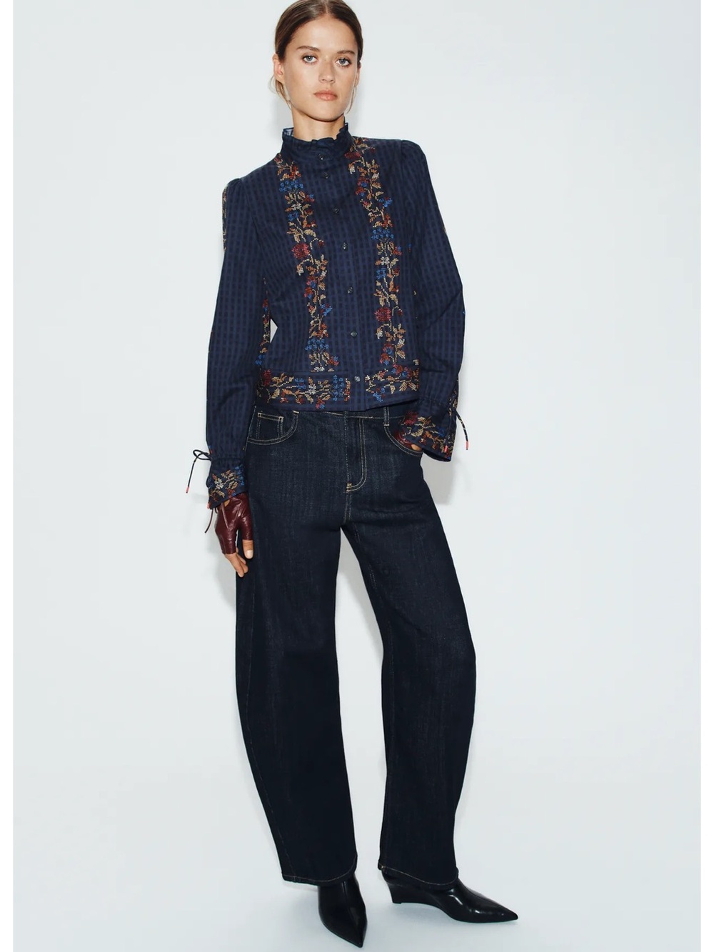 Zara RUFFLE PRINT BLOUSE - Picture 8 of 8